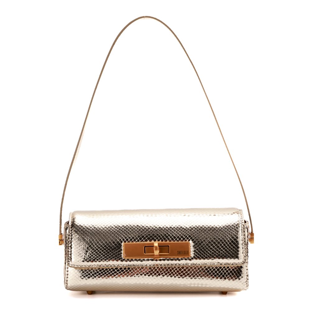 Bolsa Baguete Santa Lolla Dourada Metalizada
