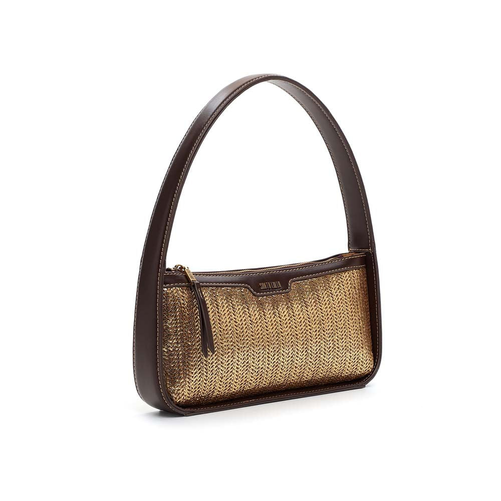 Bolsa Baguete Santa Lolla Dourada Tramado Alça Ombro
