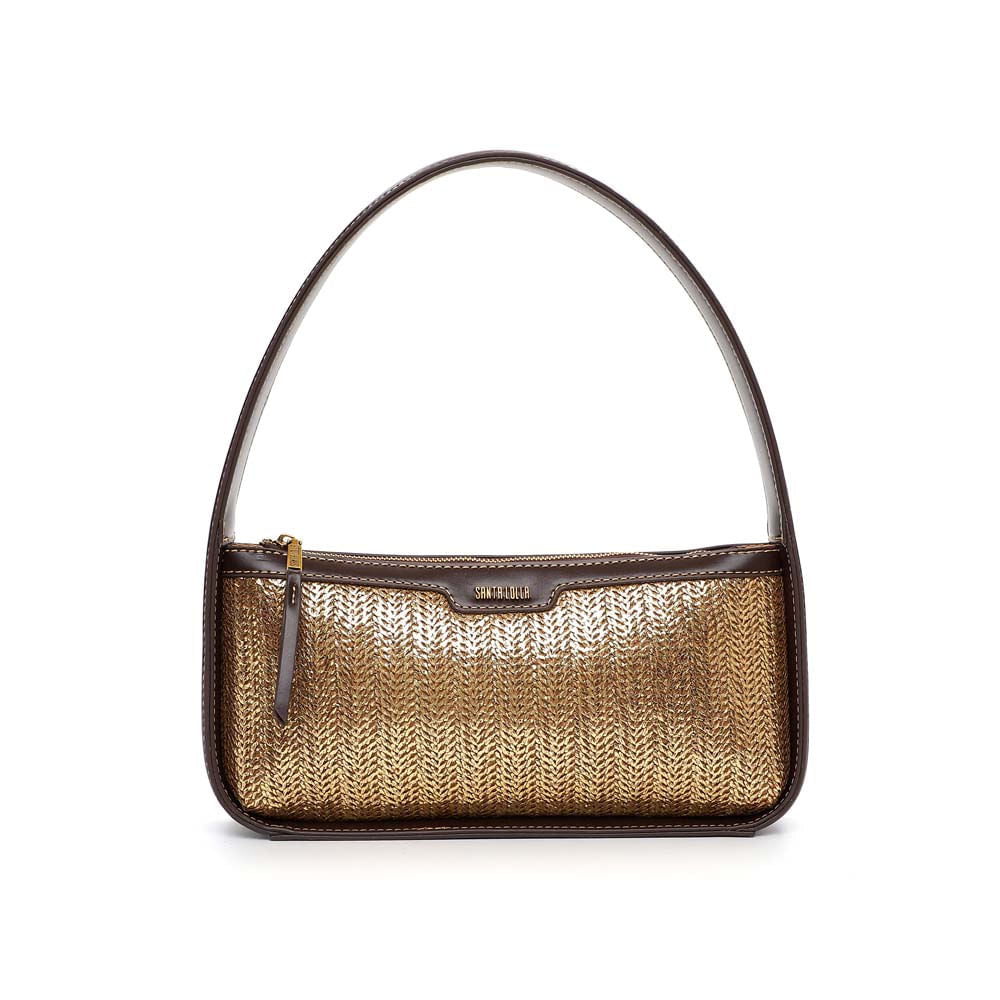 Bolsa Baguete Santa Lolla Dourada Tramado Alça Ombro