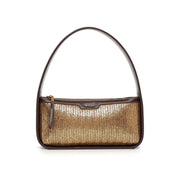 Bolsa Baguete Santa Lolla Dourada Tramado Alça Ombro