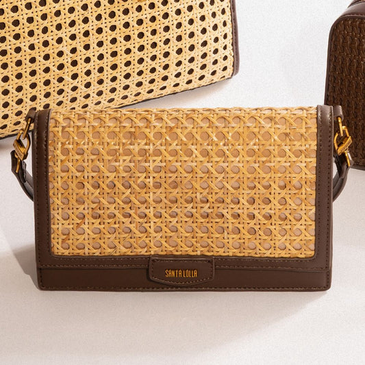 Bolsa Baguete Santa Lolla Marrom Tramado Alça Removível