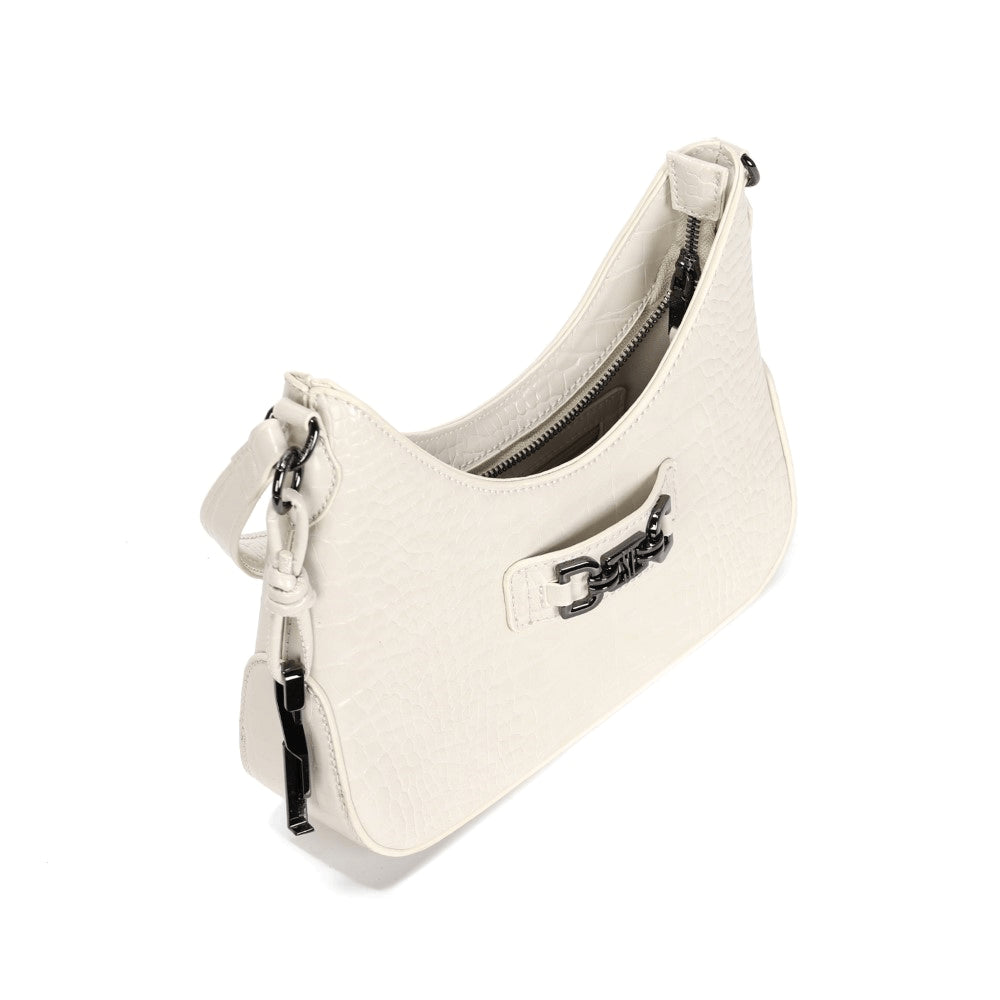 Bolsa Baguete Santa Lolla Off White Croco Alça Ombro