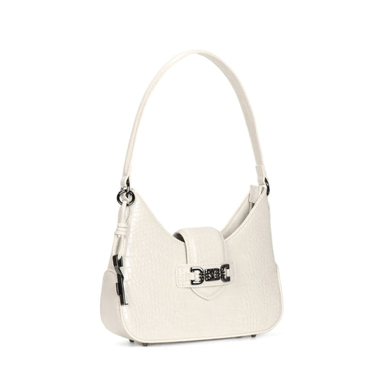 Bolsa Baguete Santa Lolla Off White Croco Alça Ombro