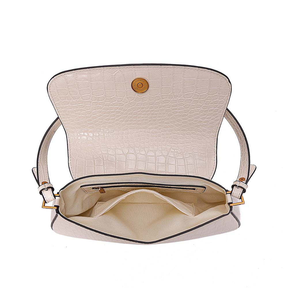Bolsa Baguete Santa Lolla Off White Croco Alças