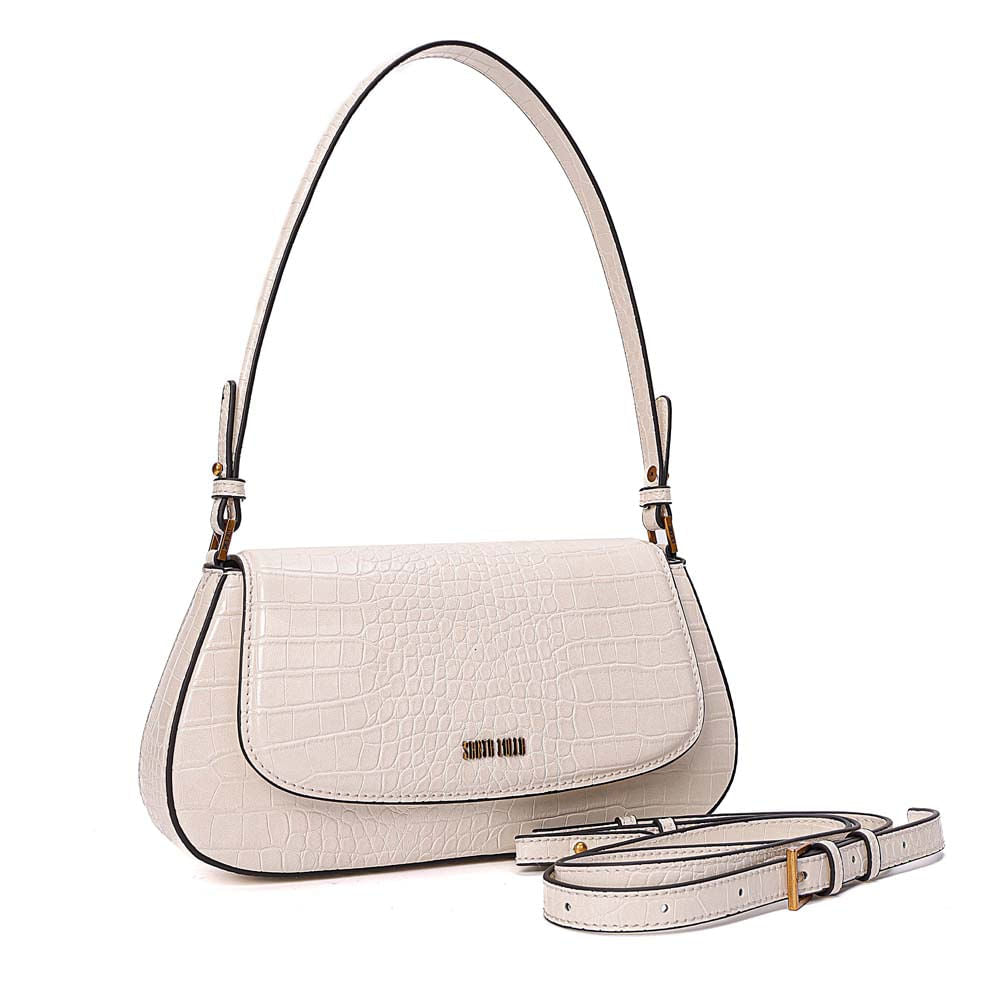 Bolsa Baguete Santa Lolla Off White Croco Alças
