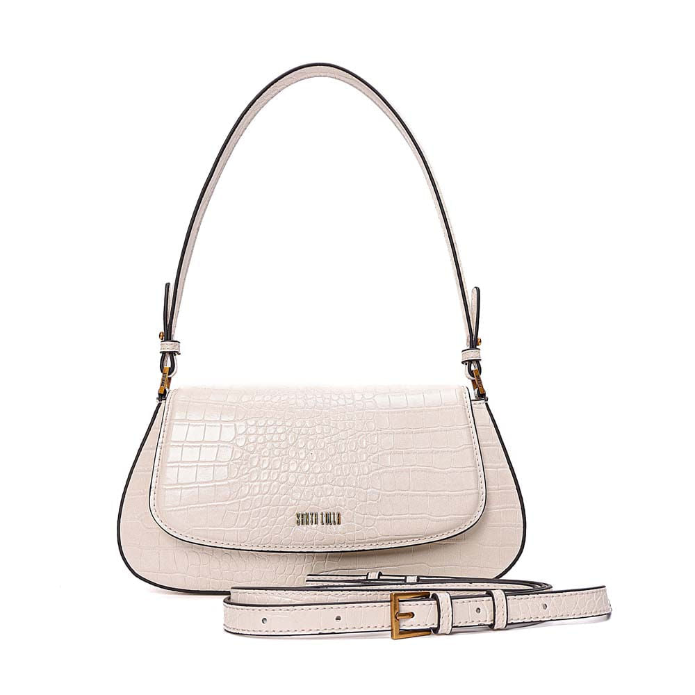Bolsa Baguete Santa Lolla Off White Croco Alças