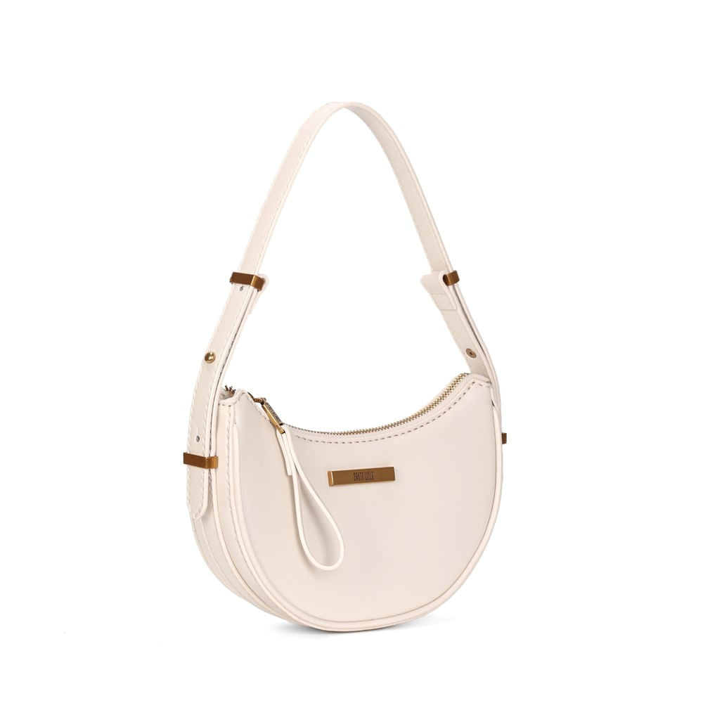 Bolsa Baguete Santa Lolla Off White Meia-Lua Zíper