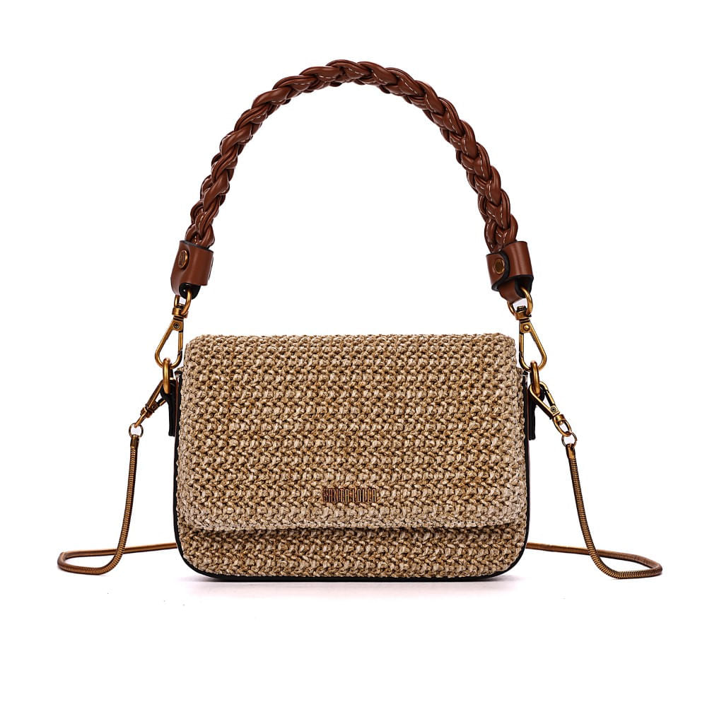 Bolsa Baguete Santa Lolla Palha Tramada Duas Alças