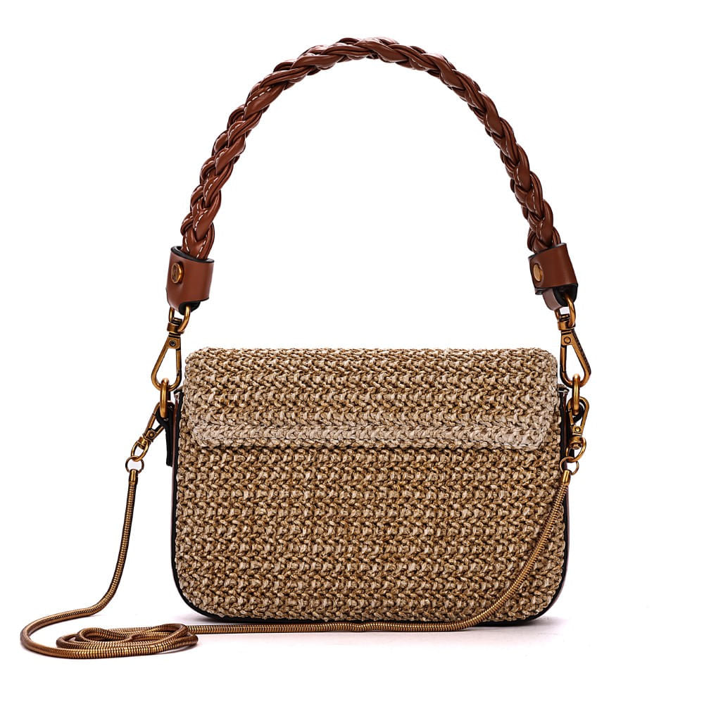 Bolsa Baguete Santa Lolla Palha Tramada Duas Alças