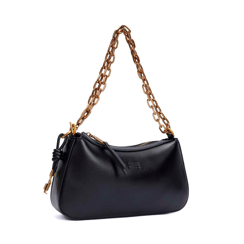 Bolsa Baguete Santa Lolla Preta Alça Corrente Zíper