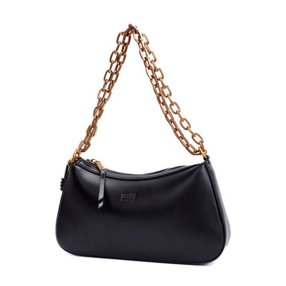 Bolsa Baguete Santa Lolla Preta Alça Corrente Zíper