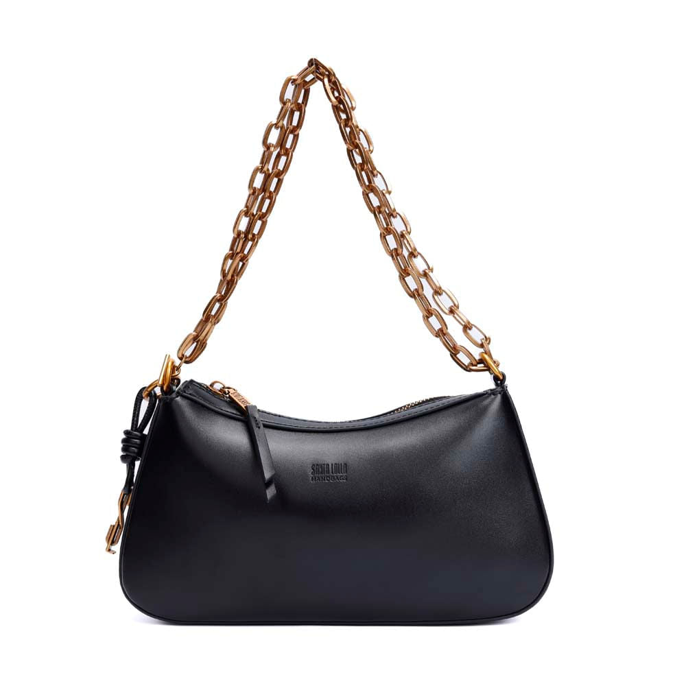 Bolsa Baguete Santa Lolla Preta Alça Corrente Zíper