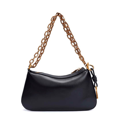 Bolsa Baguete Santa Lolla Preta Alça Corrente Zíper