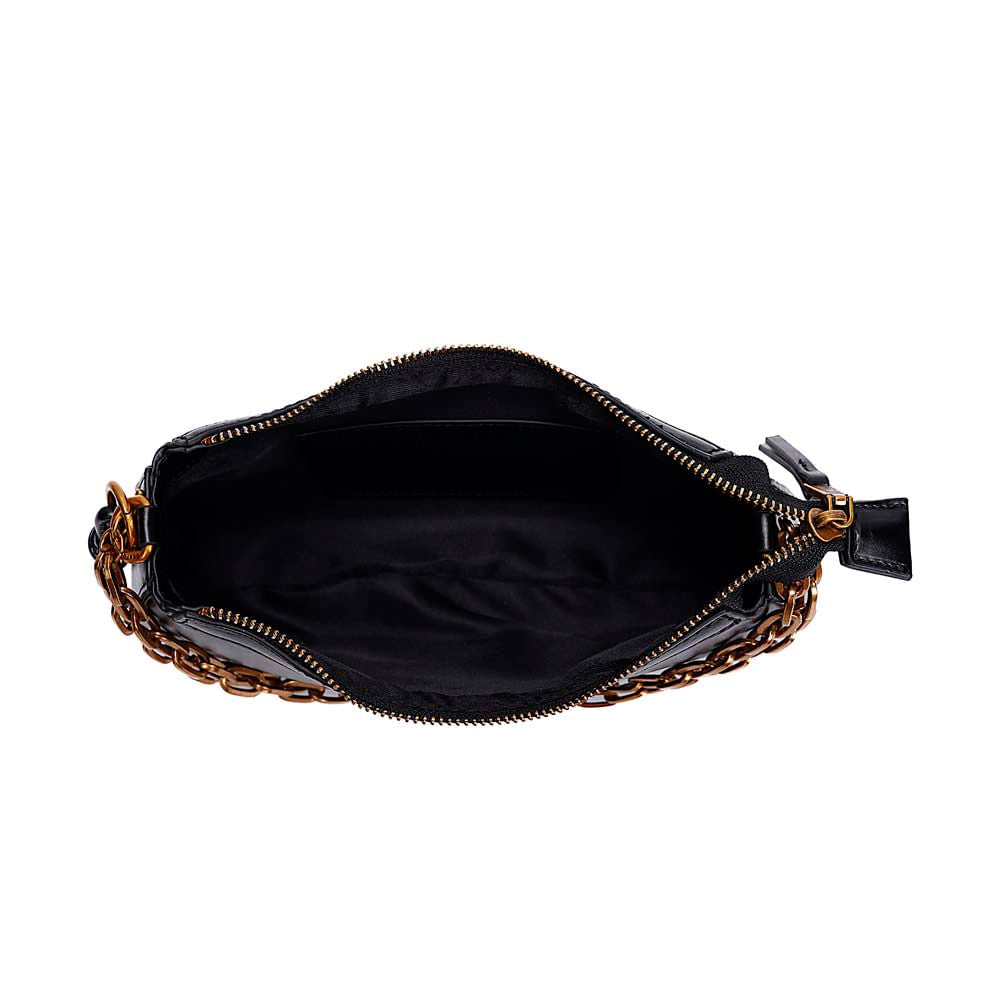 Bolsa Baguete Santa Lolla Preta Alça Corrente Zíper