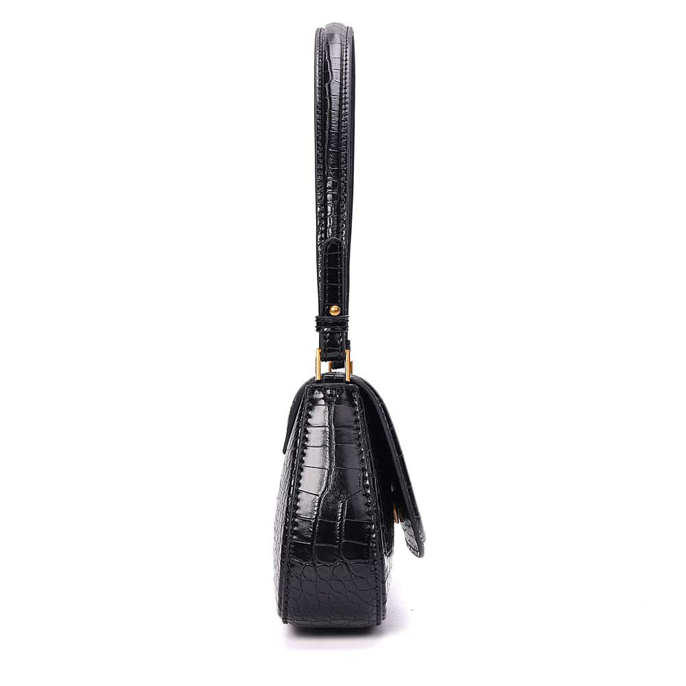 Bolsa Baguete Santa Lolla Preta Croco Alça Dupla