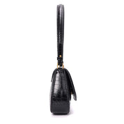 Bolsa Baguete Santa Lolla Preta Croco Alça Dupla