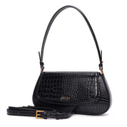 Bolsa Baguete Santa Lolla Preta Croco Alça Dupla