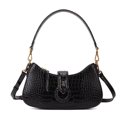 Bolsa Baguete Santa Lolla Preta Croco Alças Duplas