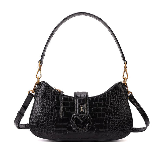 Bolsa Baguete Santa Lolla Preta Croco Alças Duplas