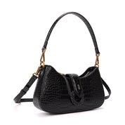 Bolsa Baguete Santa Lolla Preta Croco Alças Duplas