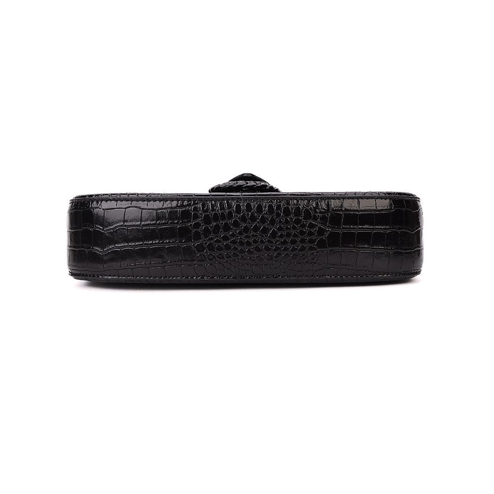 Bolsa Baguete Santa Lolla Preta Croco Alças Duplas