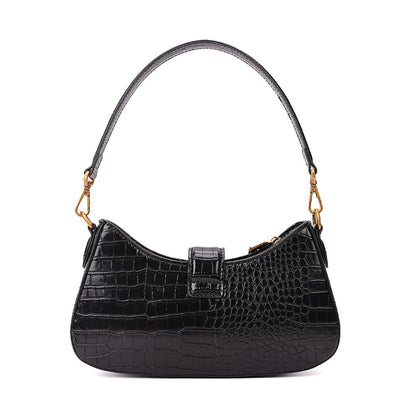 Bolsa Baguete Santa Lolla Preta Croco Alças Duplas