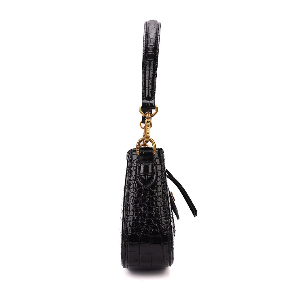 Bolsa Baguete Santa Lolla Preta Croco Alças Duplas