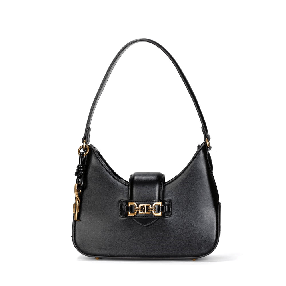 Bolsa Baguete Santa Lolla Preta Detalhe Dourado