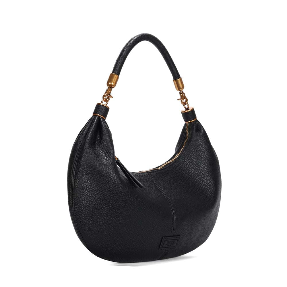 Bolsa Baguete Santa Lolla Preta Meia-Lua Zíper