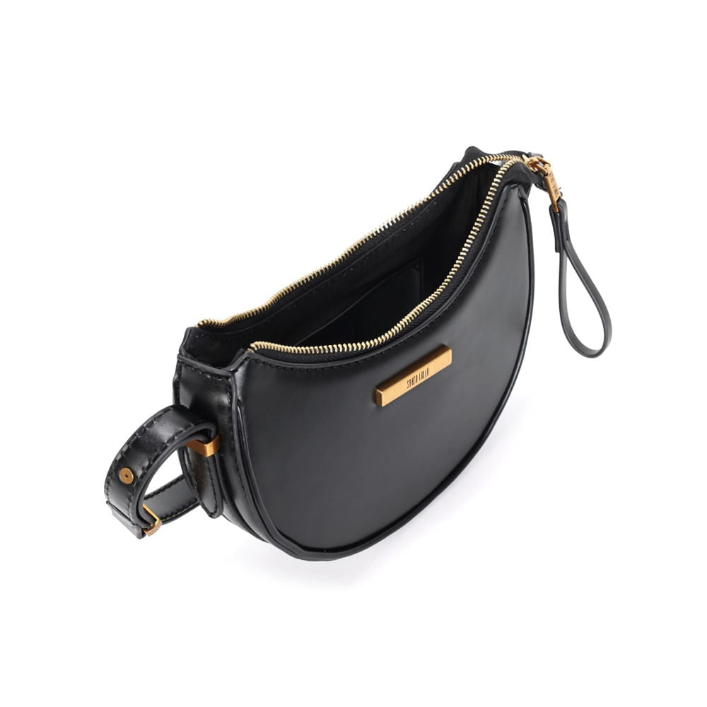 Bolsa Baguete Santa Lolla Preta Meia-Lua Zíper