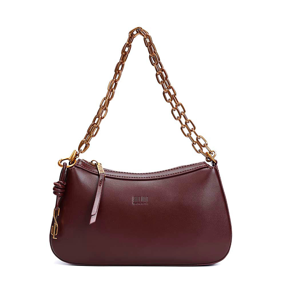 Bolsa Baguete Santa Lolla Vinho Alça Corrente Zíper