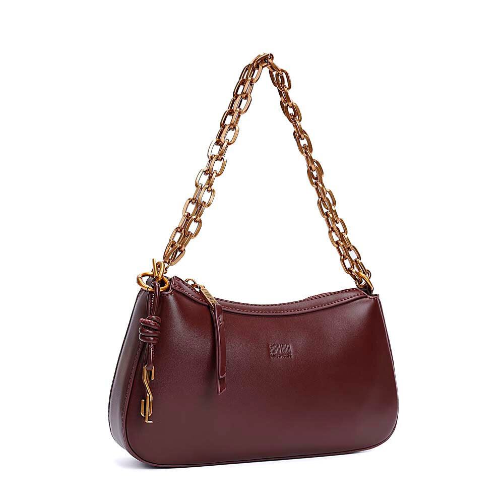 Bolsa Baguete Santa Lolla Vinho Alça Corrente Zíper