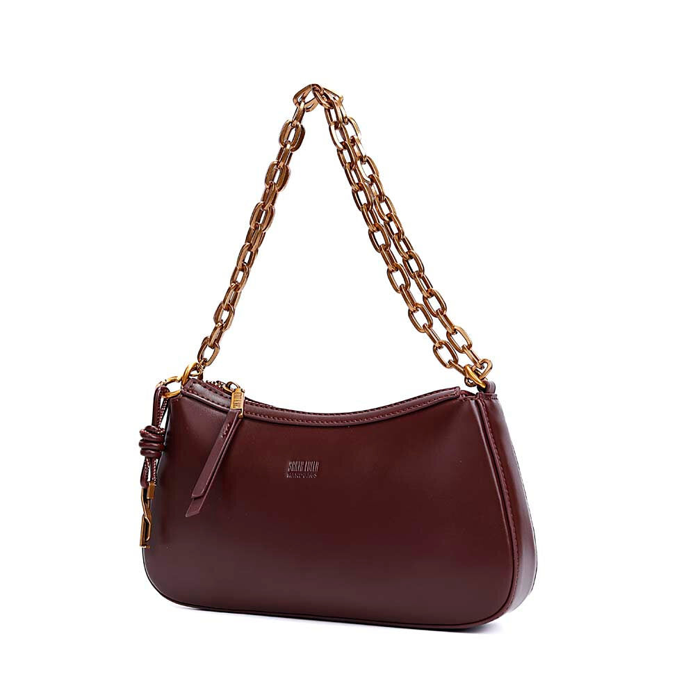 Bolsa Baguete Santa Lolla Vinho Alça Corrente Zíper