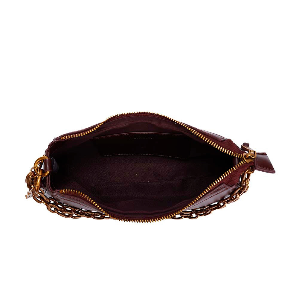 Bolsa Baguete Santa Lolla Vinho Alça Corrente Zíper