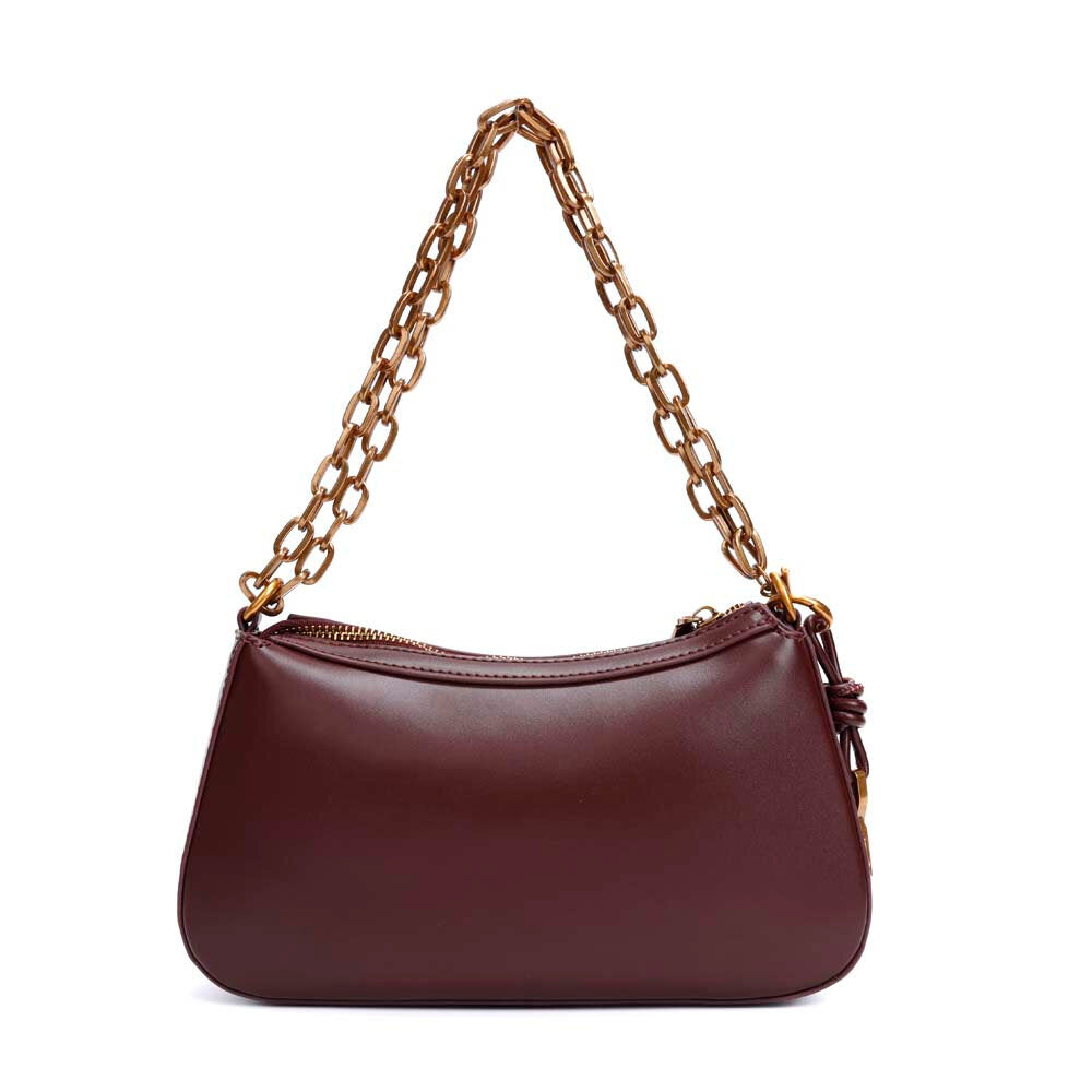 Bolsa Baguete Santa Lolla Vinho Alça Corrente Zíper