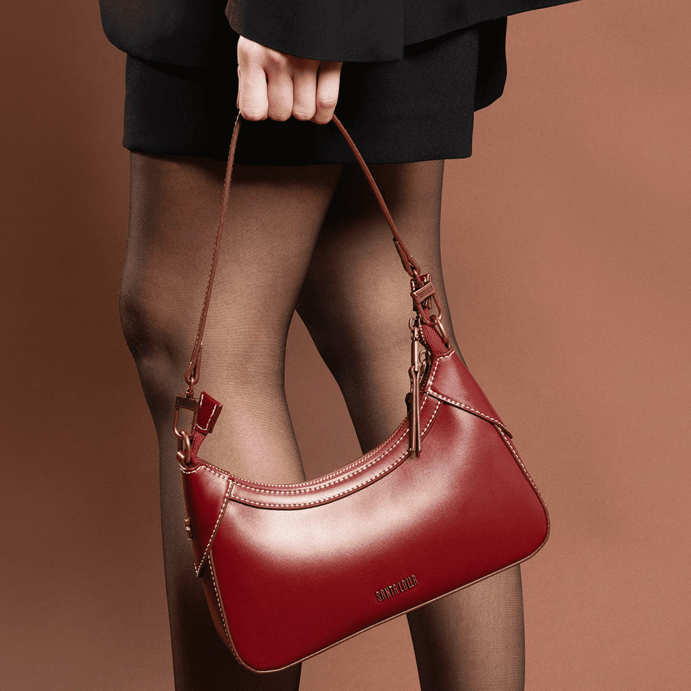 Bolsa Baguete Santa Lolla Vinho Costura Contraste
