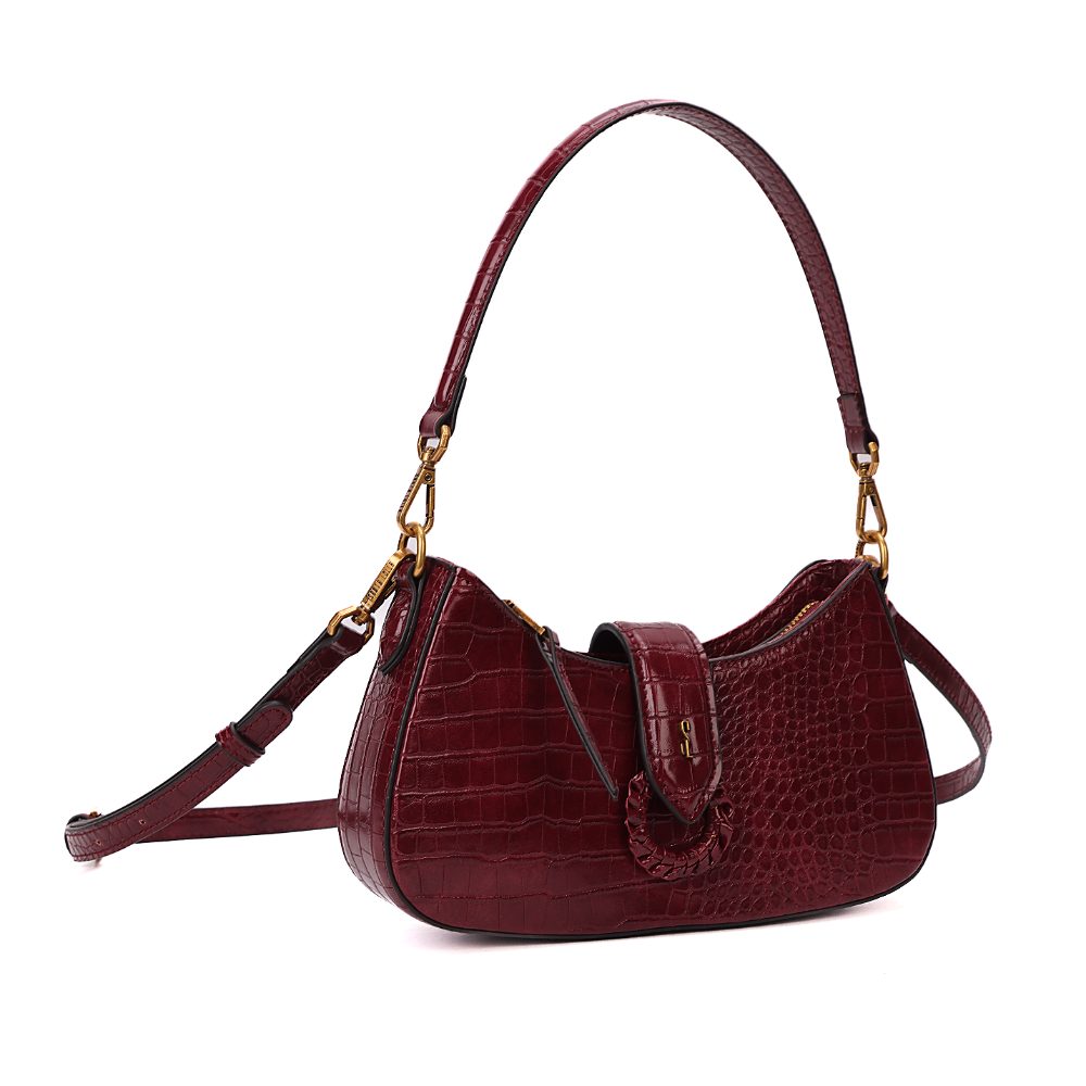 Bolsa Baguete Santa Lolla Vinho Croco Alça Dupla