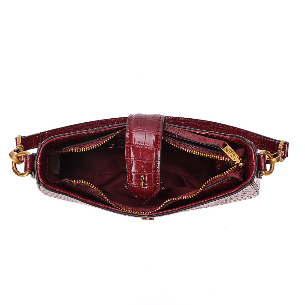 Bolsa Baguete Santa Lolla Vinho Croco Alça Dupla