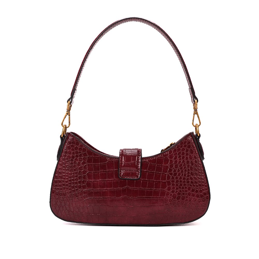 Bolsa Baguete Santa Lolla Vinho Croco Alça Dupla