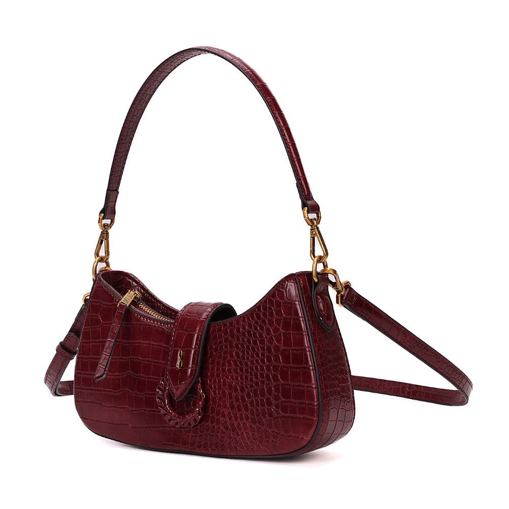 Bolsa Baguete Santa Lolla Vinho Croco Alça Dupla