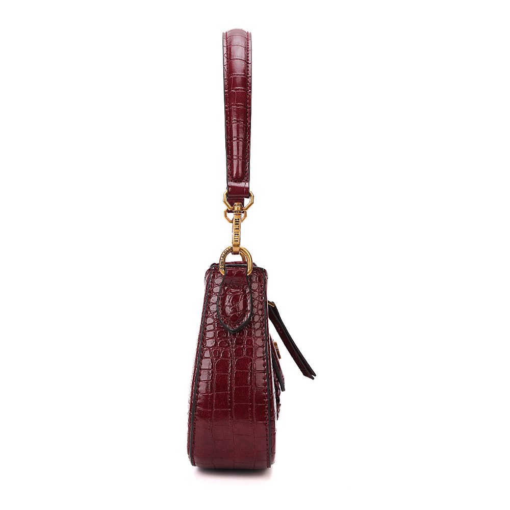 Bolsa Baguete Santa Lolla Vinho Croco Alça Dupla