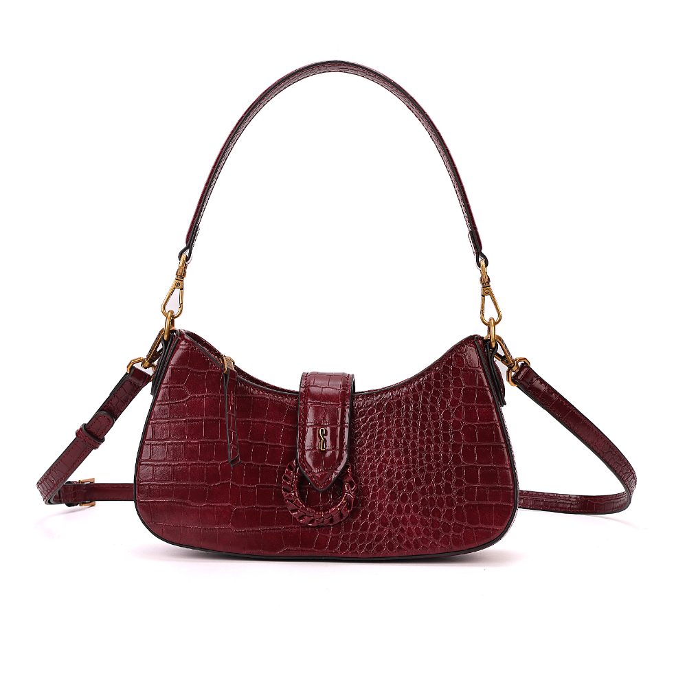Bolsa Baguete Santa Lolla Vinho Croco Alça Dupla