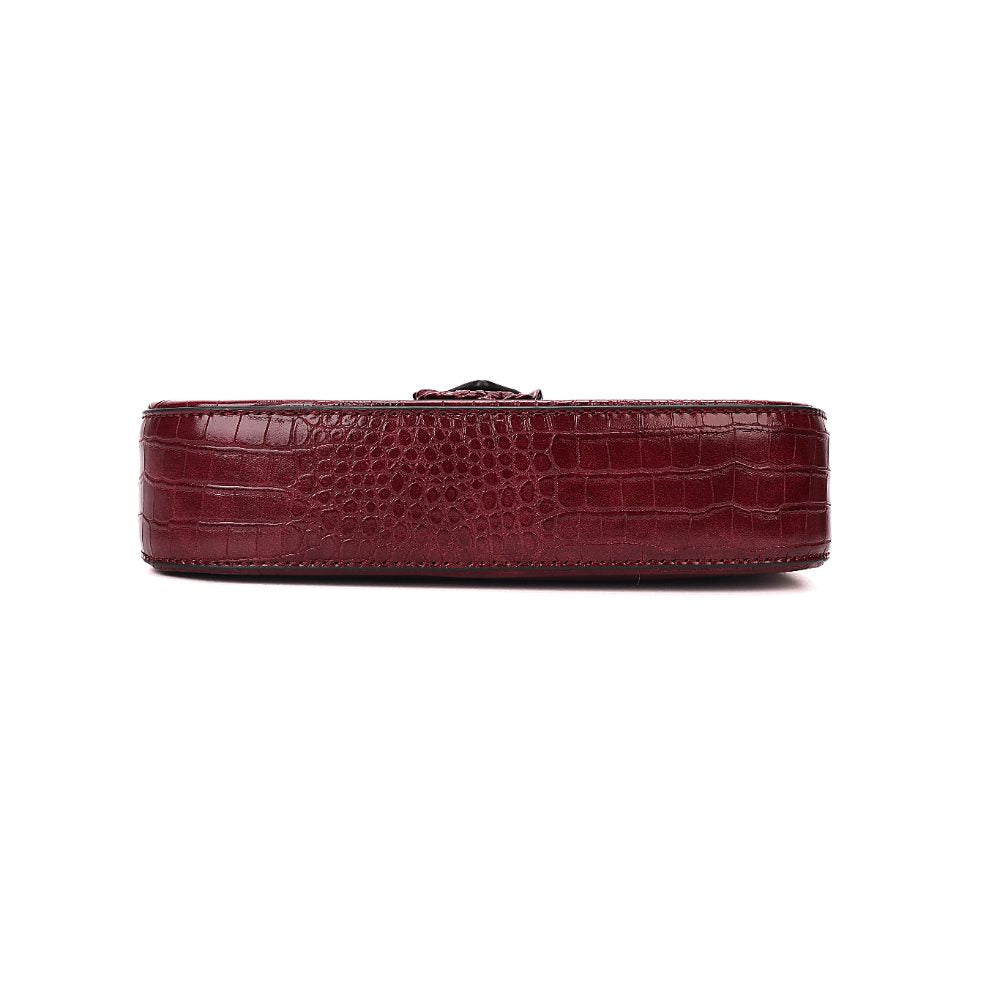Bolsa Baguete Santa Lolla Vinho Croco Alça Dupla