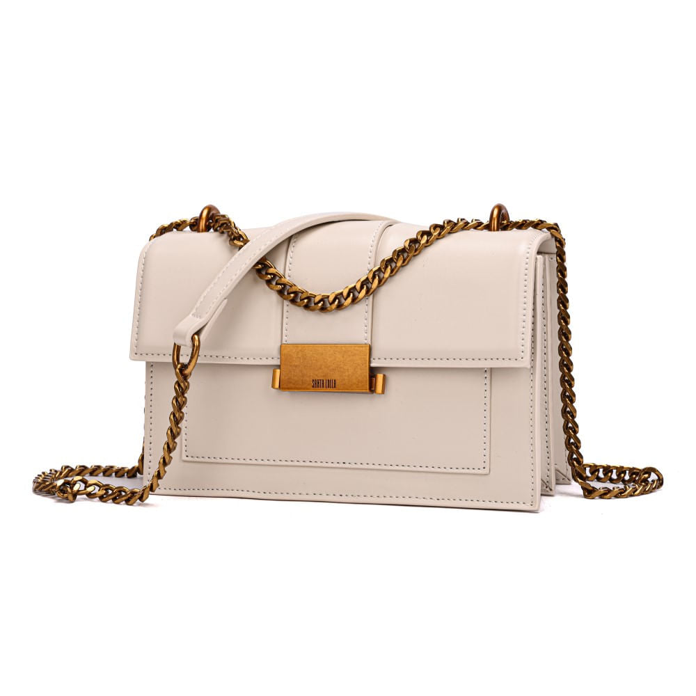 Bolsa Bege Santa Lolla Alça Corrente Transversal 