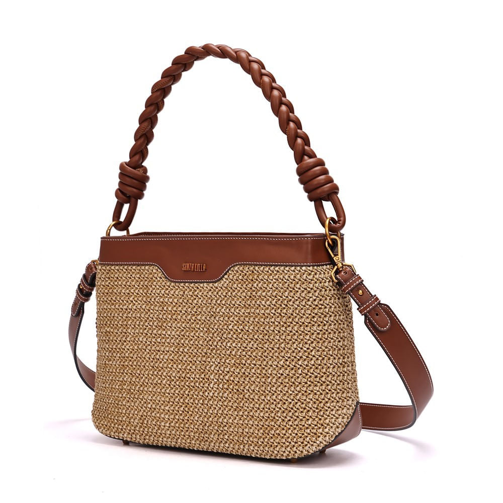 Bolsa Bege Santa Lolla Tramado Alça Dupla 