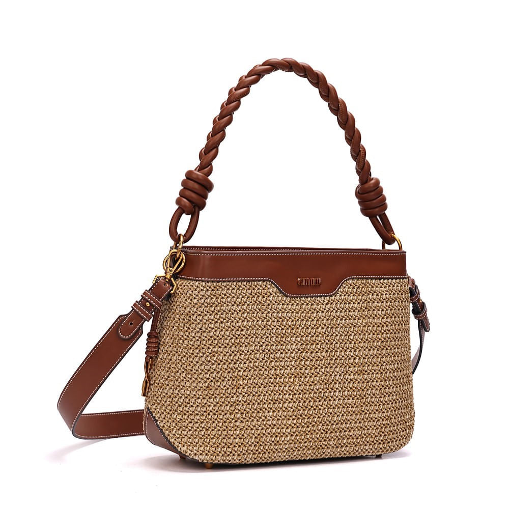 Bolsa Bege Santa Lolla Tramado Alça Dupla 