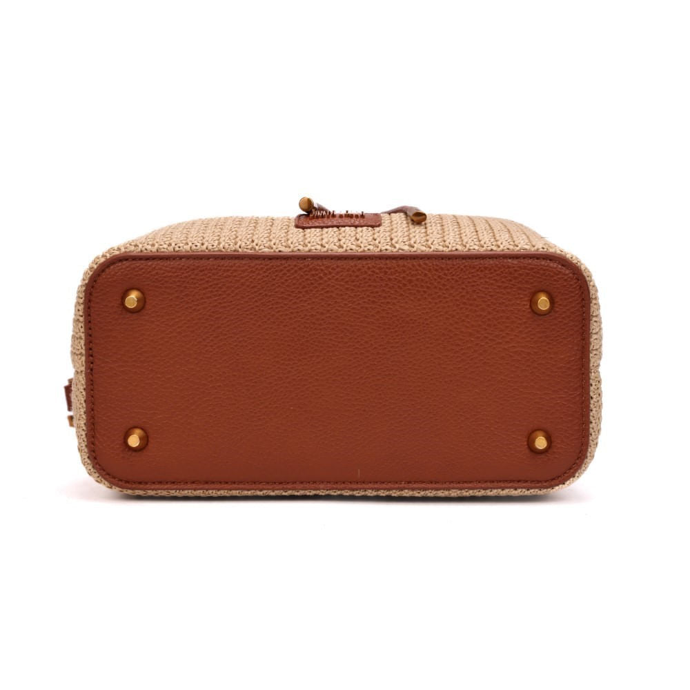 Bolsa Bucket Santa Lolla Bege Croco Alça Dupla