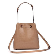 Bolsa Bucket Santa Lolla Bege Croco Alça Dupla
