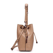 Bolsa Bucket Santa Lolla Bege Croco Alça Dupla