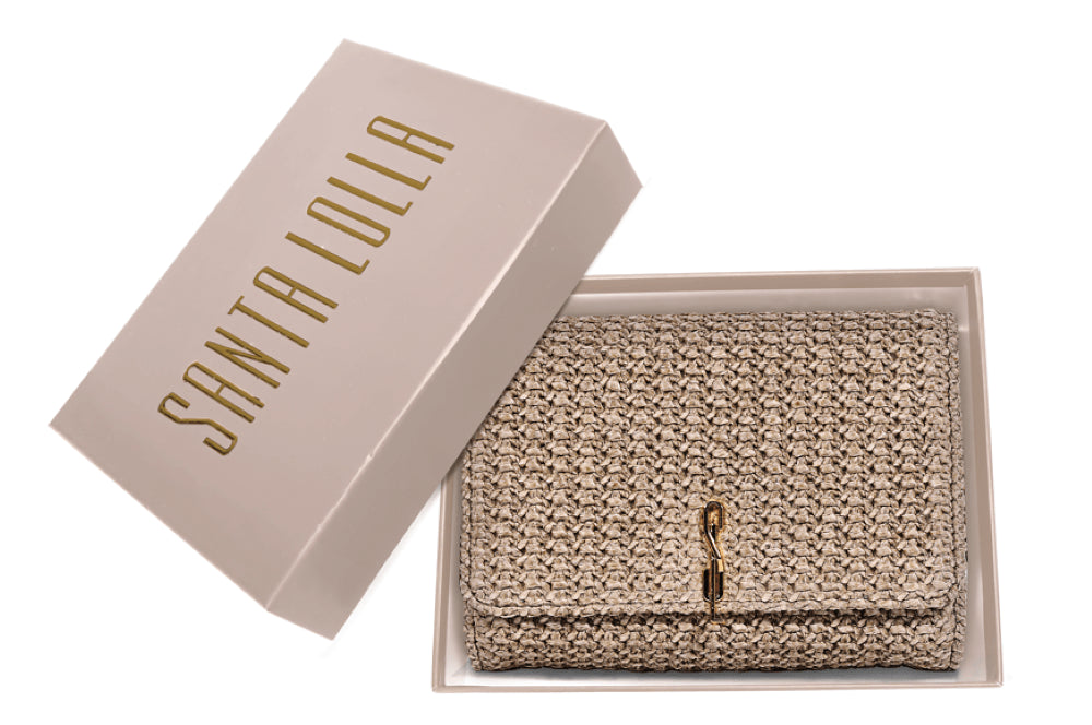 Bolsa Carteira Santa Lolla Bege Tramada Alça Correntes